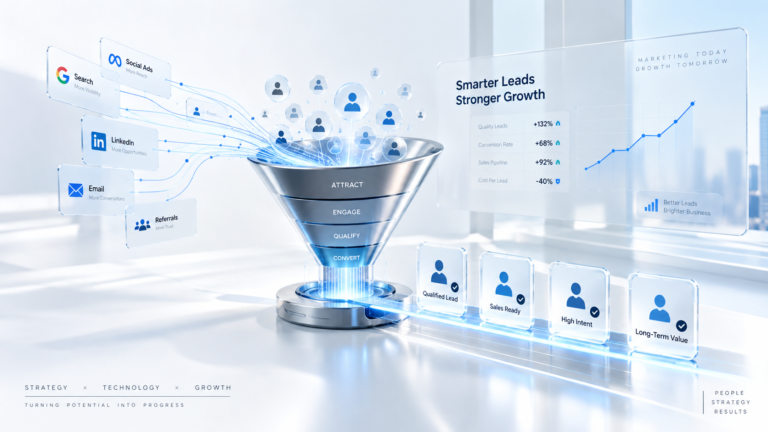 Marketing professional reviewing qualified lead prospects in a modern business setting